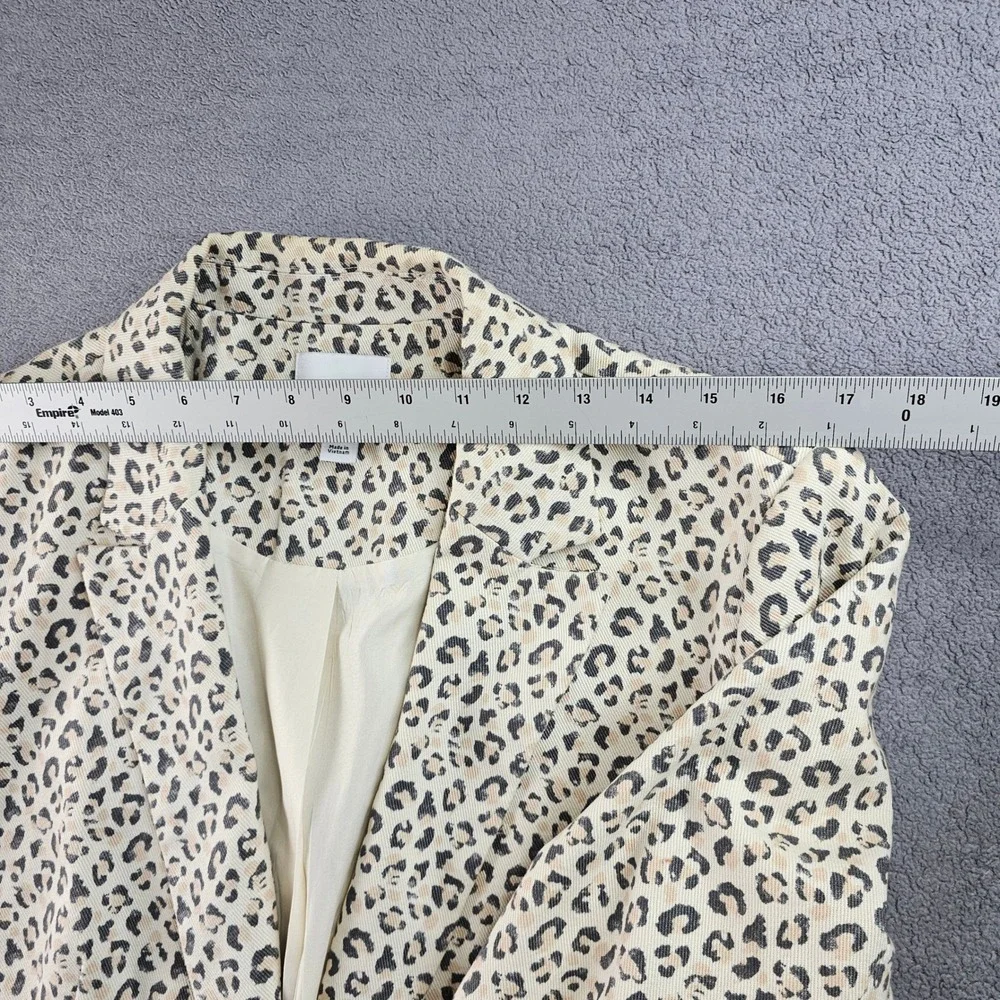 Nine West Blazer Jacket Women's 12 Beige‎ Black Leopard Print Formal Notch Lapel